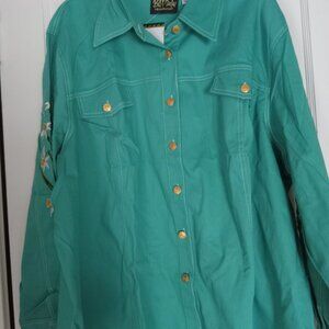 Bob Mackie Artist Clothing Seafoam Green Women Jacket floral embroidered…